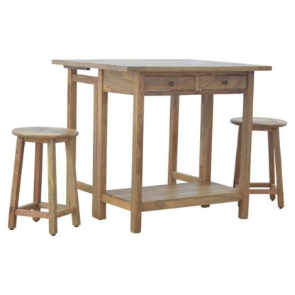 An Image of Tufa Wooden Bar Table Set In Natural Oak Ish With 2 Stools