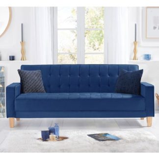An Image of Resita Velvet Upholstered Sofa Bed In Blue