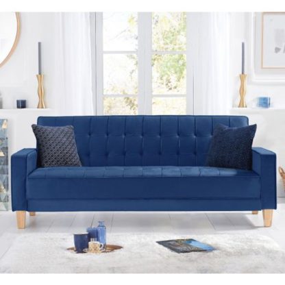 An Image of Resita Velvet Upholstered Sofa Bed In Blue