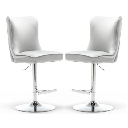 27ad55704b879ba8fe1226636c42b47d313b8b6456ec1662e90c3b1d486a070c.jpg An Image of Belkon Light Grey Velvet Upholstered Gas-Lift Bar Chairs In Pair