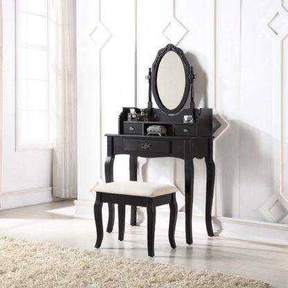An Image of Lumberton Black Antique Dressing Table Set Black