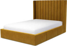 An Image of Cory Double Bed with Drawers, Dijon Yellow Cotton Velvet