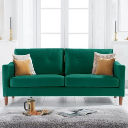 An Image of Celaya Velvet Upholstered 3 Seater Sofa In Green