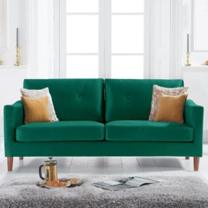 28bd6f244d705d515e7176fd24ee9f3c56db045995a02040a85503b2641ff60e.jpg An Image of Celaya Velvet Upholstered 3 Seater Sofa In Green
