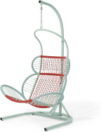 An Image of Lombre Garden Hanging Chair, Multi Woven Red & Pale Blue