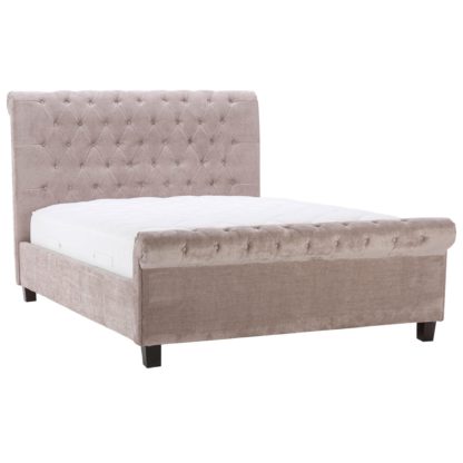 2a3f7552e54a9dbe237b39637300ef9a2610d69120c372c53527cc24d26d44e6.jpg An Image of Orbit Mink Velvet Upholstered Bed Frame Brown