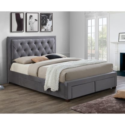 An Image of Woodbury Grey Fabric Bed Frame Grey