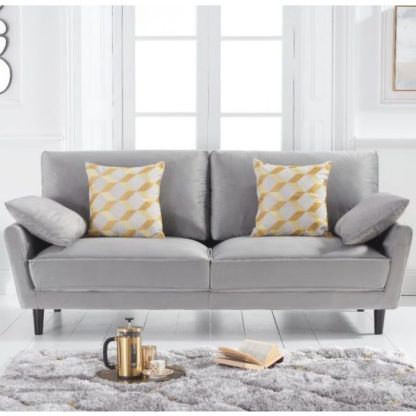 An Image of Caropy Velvet Upholstered 3 Seater Sofa In Grey