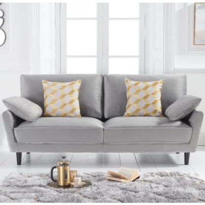2bcdbf85ce78bcfb0e79ca116efd190ac4eb42845392c39558f67996c780f8fc.jpg An Image of Caropy Velvet Upholstered 3 Seater Sofa In Grey