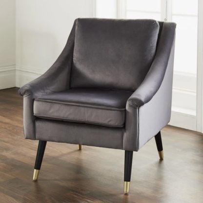 An Image of Provo Velvet Upholstered Armchair In Grey