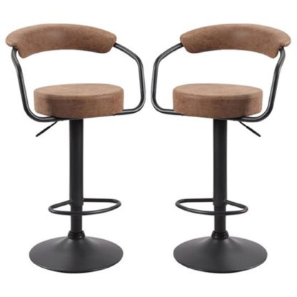 2d735f632d4b5d87067b995a1ff5c580f657f0814ab0f238faa07a3e0af13e99.jpg An Image of Hanna Brown Leather Bar Stools With Black Base In A Pair