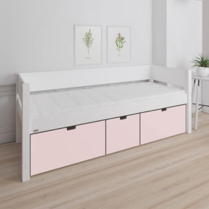 2ddd598f6e84d2dabff56ff921c55ae3c47a91c0cd69464b91a9d2df5f15429e.jpg An Image of Morden Kids Wooden Day Bed With 3 Drawers In Light Rose