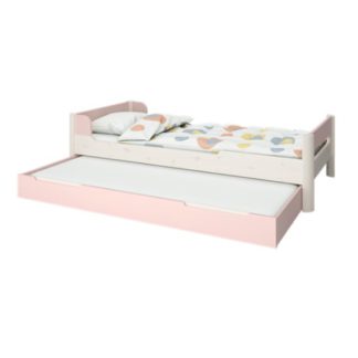 An Image of Oniria Wooden Single Bed With Guest Bed In Whitewash Pink