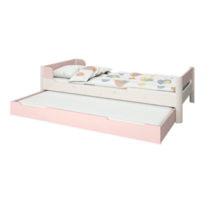 An Image of Oniria Wooden Single Bed With Guest Bed In Whitewash Pink