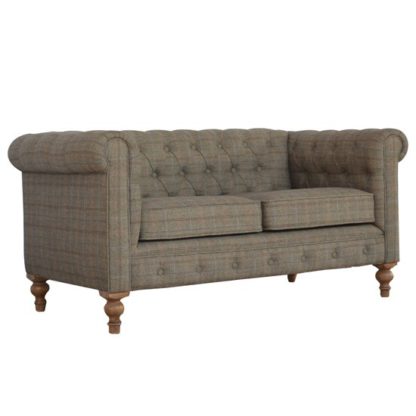 An Image of Trenton Fabric 2 Seater Chesterfield Sofa In Multi Tweed