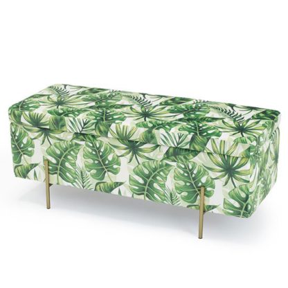 An Image of Lola Velvet Storage Ottoman In Palm Print