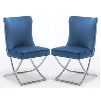 339b406087ae653b1c7418be7851de8095aa21632685ed6d244ce32136f5e324.jpg An Image of Baltec Blue Velvet Upholstered Dining Chair In Pair