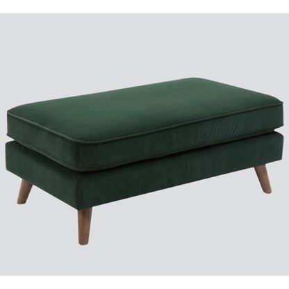 An Image of Zurich Velvet Upholstered Footstool In Green