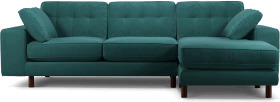 An Image of Content by Terence Conran Tobias, Right Hand facing Chaise End Sofa, Kingfisher Blue Velvet, Dark Wood Leg