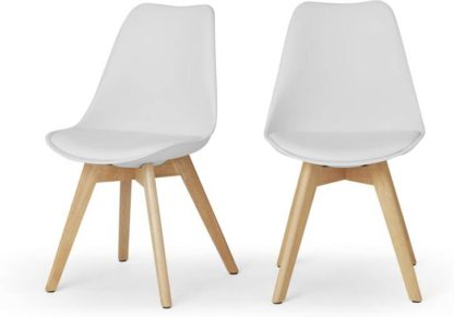 An Image of Deon Set of 2 Dining Chairs, White with Oak Stain Legs