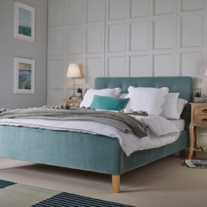 An Image of Pierre Velvet Bed Frame Blue