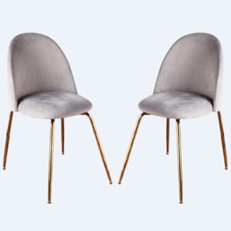 An Image of Coonan Grey Velvet Dining Chairs With Gold Legs In A Pair