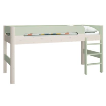 An Image of Oniria Wooden Mid Sleeper Bunk Bed In Whitewash Green
