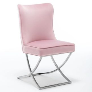An Image of Baltec Velvet Upholstered Dining Chair In Pink