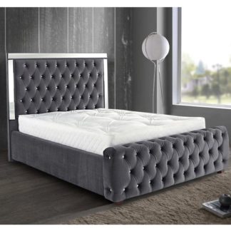 An Image of Eastcote Plush Velvet Mirrored Double Bed In Steel