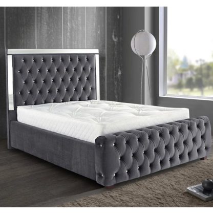 3920f234dfb514ea4cbb0bcebebfae56412f09b57b69b6f2751703f43e0817c4.jpg An Image of Eastcote Plush Velvet Mirrored Double Bed In Steel