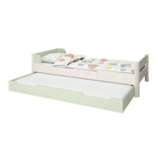 An Image of Oniria Wooden Single Bed With Guest Bed In Whitewash Green