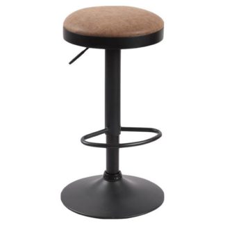 An Image of Remi Leather Bar Stool In Brown With Black Base