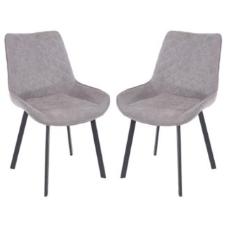 An Image of Arturo Grey Fabric Dining Chair With Black Metal Leg In Pair
