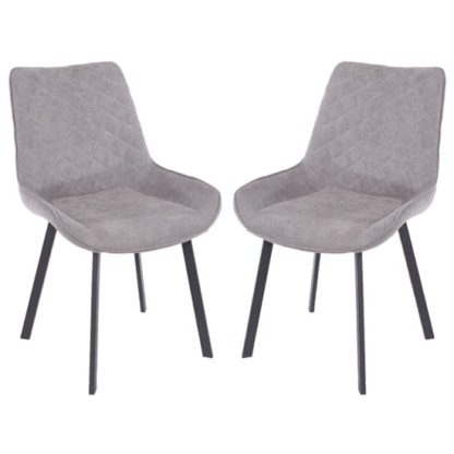 An Image of Arturo Grey Fabric Dining Chair With Black Metal Leg In Pair