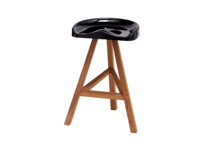 An Image of Established & Sons Heidi Counter Stool Wood Base Gloss Black Seat