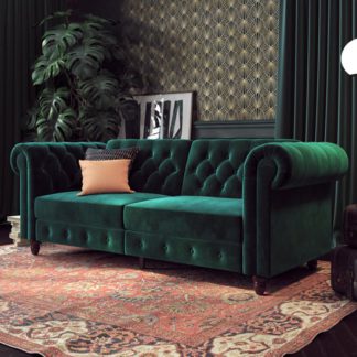 An Image of Felix Chesterfield Velvet Upholstered Sofa Bed In Green