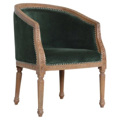 An Image of Borah Velvet Accent Chair In Emerald Green And Natural