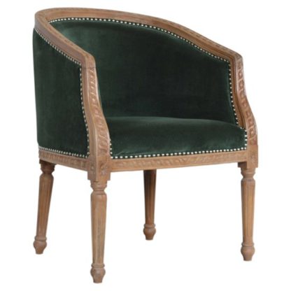 406aa2ed45eb0bda4f4385c197ba1518b7667aca07ca92eeda3dc213672f450c.jpg An Image of Borah Velvet Accent Chair In Emerald Green And Natural