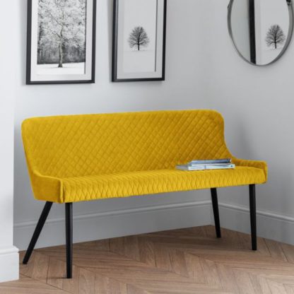 412bb5eae8539355af6577a275e51830fe24fd9b3fc83e63c1255b9b21224d1c.jpg An Image of Luxe High Back Velvet Upholstered Dining Bench In Mustard