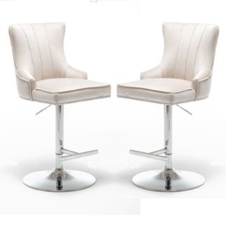 An Image of Monten Cream Velvet Gas-Lift Bar Chairs In Pair