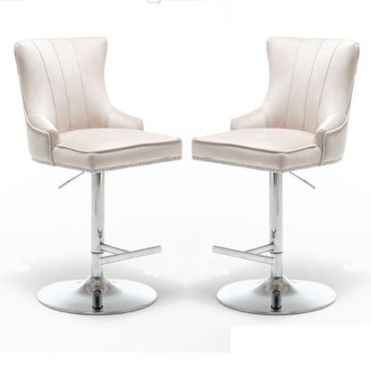 An Image of Monten Cream Velvet Gas-Lift Bar Chairs In Pair