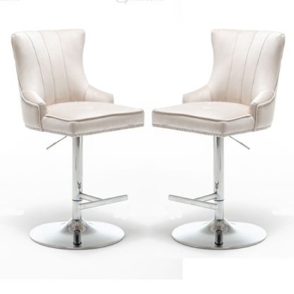 416cc9c09ab81dd83f387b15cf089e6b9a27f18bb1595f38d0aa0862f4816fd4.jpg An Image of Monten Cream Velvet Gas-Lift Bar Chairs In Pair
