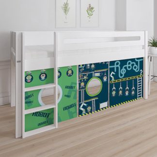 An Image of Morden Kids Mid Sleeper Bed In Snow White With Robot Curtain