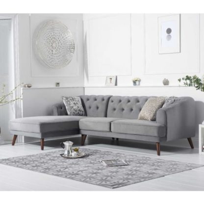 43d5d33b6e803c76c237a924cec41bac1560f9c4c2b8b37dbaf0270776ab3873.jpg An Image of Destone Velvet Upholstered Left Handed Corner Sofa In Grey