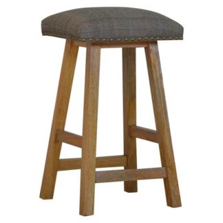 An Image of Trenton Wooden Bar Stool In Oak Ish With Multi Tweed Fabric Seat