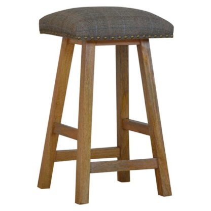 45cbe060be56fd7a2ed24004fe02831750e8f8c2ec51ea6ea3988443125b6444.jpg An Image of Trenton Wooden Bar Stool In Oak Ish With Multi Tweed Fabric Seat