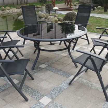 An Image of Sorrento 6 Seater Black Rectangular Deluxe Recliner Dining Set Black