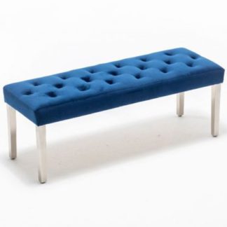 An Image of Kepro Velvet Upholstered Dining Bench In Blue