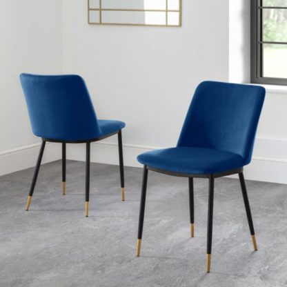 An Image of Dusseldorf Blue Velvet Upholstered Dining Chairs In Pair