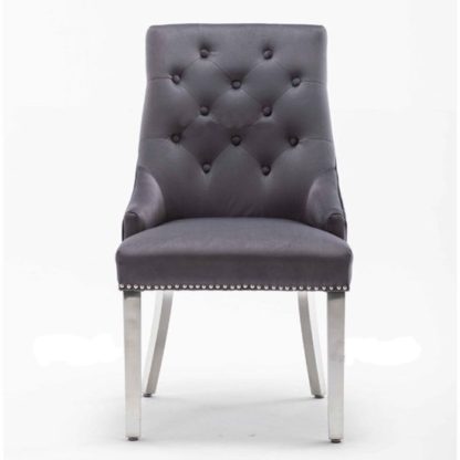 An Image of Chelsi Velvet Upholstered Dining Chair In Dark Grey